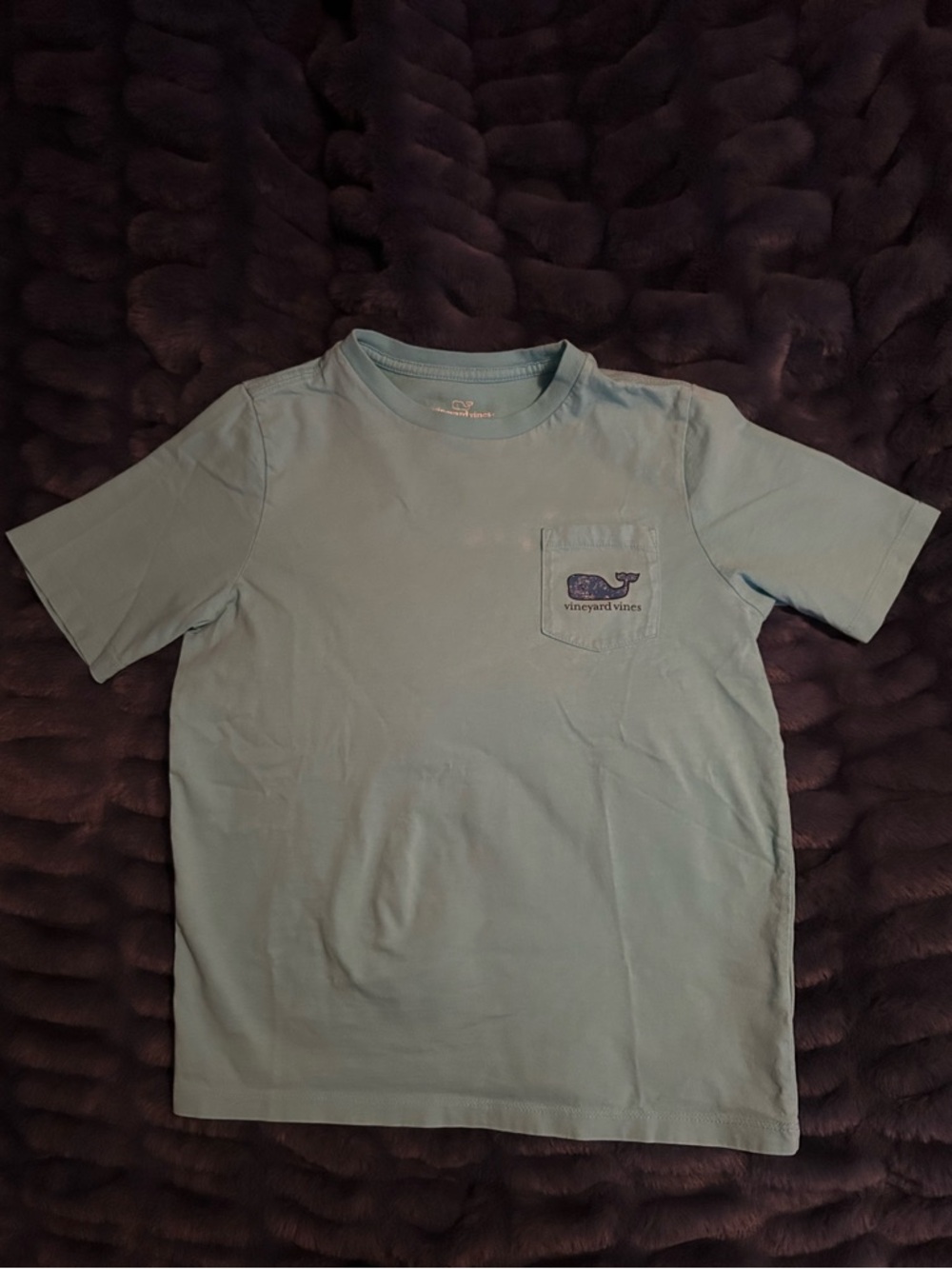Vineyard Vines Pocket Tee in light aqua blue with Whale Motif youth small